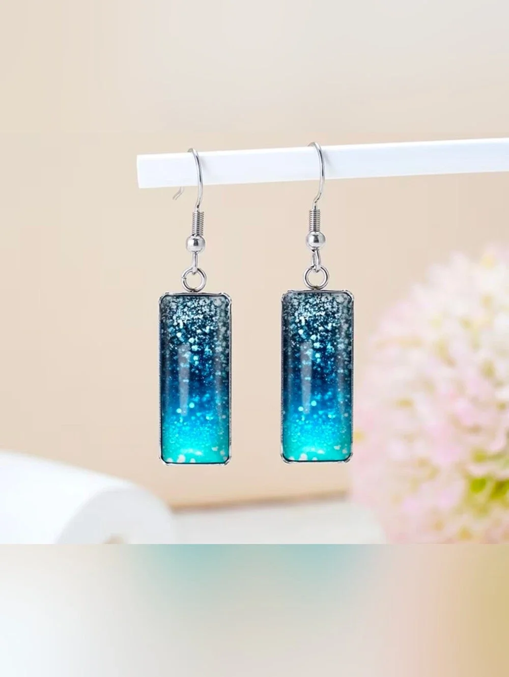 $8 Ea Cach Or Bundle 5/$20 Blue Gradient Sparkle Rectangle Drop Earrings
